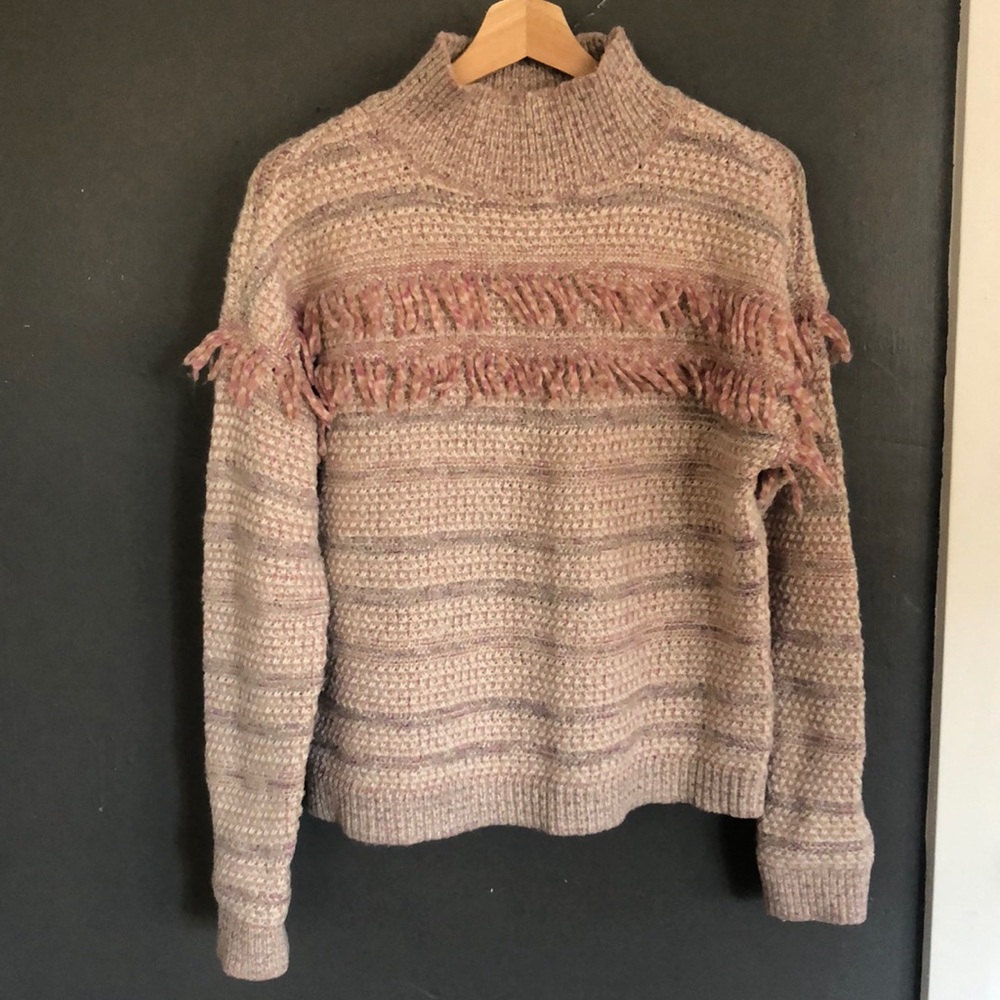 Pink Fringe Turtleneck Sweater